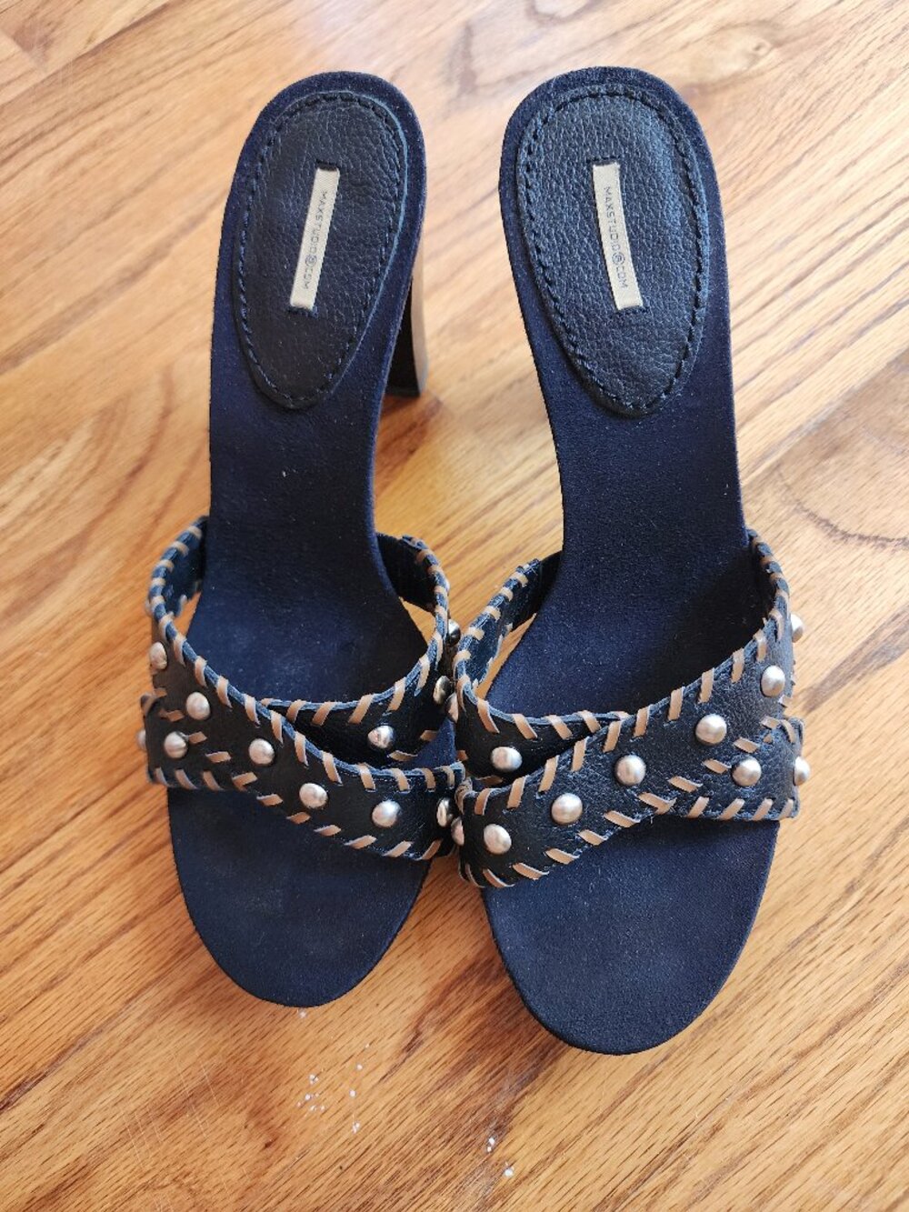 Max Studio Studded Leather Heeled Mules Sandals - Size 7M (NWOT)
